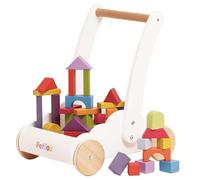 Le Toy Van - PL102 - Gioco educativo carrello primi passi multiattività per bambini, 1 anno, con scomparto 45 blocchi in legno, Montessori, girello, ecologico, riconoscimento forme e colori, Petilou