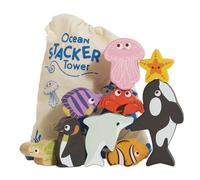 Le Toy Van - PL139 - Gioco educativo animali marini impilabili, per bambini dai 18 mesi, attività di equilibrio, 9 animali e borsa, in legno FSC, gioco ecologico, senza plastica, Petilou