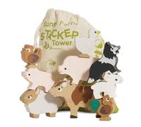 Le Toy Van - PL141 - Gioco educativo Animali della Fattoria impilabili, per Bambini dai 18 Mesi, attività di Equilibrio, Gioco Ecologico, 9 Animali e Borsa, in Legno FSC, Senza plastica, Petilou