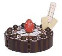 Le Toy Van - TV277 - Gioco educativo torta al cioccolato per bambini dai 2 anni, giocattolo da tagliare, in legno naturale certificato FSC, giochi Montessori, include 1 paletta e 6 fette con velcro