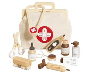 Le Toy Van - TV292 - Gioco educativo valigetta dottore in legno per bambini, 3 anni, giocattolo Montessori, borsa del medico in tessuto completa, 10 pezzi, accessori inclusi, legno certificato FSC