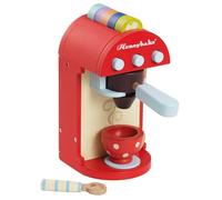 Le Toy Van - TV299 - Gioco educativo macchina del caffè giocattolo in legno FSC, 3 anni, include 5 cialde, 1 tazzina, 1 cucchiaino, con braccio estraibile, realistica, gioco Montessori