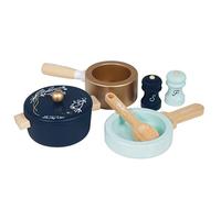 Le Toy Van - TV301 - Gioco educativo set pentola e padelle per bambini dai 2 anni, in legno certificato FSC, giocattoli ecologici, Montessori, 7 pezzi, set da cucina, senza plastica