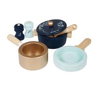Le Toy Van - TV301 - Gioco educativo set pentola e padelle per bambini dai 2 anni, in legno certificato FSC, giocattoli ecologici, Montessori, 7 pezzi, set da cucina, senza plastica