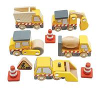 Le Toy Van - TV442 - Mezzi da cantiere giocattolo per bambini 2 anni in legno FSC, set 9 veicoli con ruote in legno, con parti in movimento, compatibili con le piste standard per trenini in legno