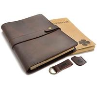 Le Vent - Diario in pelle ricaricabile per uomini e donne, 2 quaderni rilegati a righe e vuoti - copertina in pelle A5 8 x 5 - diario vintage marrone per viaggiatori, scrittori e affari