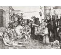 Le vittime della peste di Roma dopo un'incisione dell'artista francese Alphonse Legros 1837 - 1911. Le persone colpite dalla peste ricevono l'ultimo sacramento da un cardinale a cui partecipano