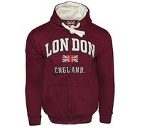 LE129ZMOW - Felpa Unisex con Cappuccio e Cerniera, Motivo: Londra, Inghilterra, Colore: Marrone, Taglia: XS-2XL Maroon L
