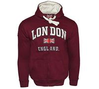 LE129ZMOW - Felpa Unisex con Cappuccio e Cerniera, Motivo: Londra, Inghilterra, Colore: Marrone, Taglia: XS-2XL Maroon X-Small