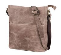 Leabags Borsa a Mano in Vera Pelle di Alta Qualità | A Tracolla e a Spalla | Per Lavoro, Università, Scuola e Tempo Libero | Taglia L (31 x 23 x 6 cm) | Vintage Grigio-Marrone