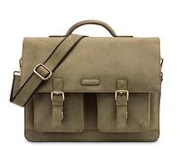 LEABAGS Borsa documenti per uomo e donna | Custodia per laptop in vera pelle 15" | Borsa a tracolla con tracolla | Borsa messenger | Borsa da lavoro | Borsa per insegnanti | Verde natura
