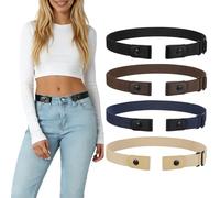 LEACOOLKEY 4 pezzi senza fibbia cintura elastica elastica per donna invisibile regolabile senza fibbia cintura per jeans pantaloni, C-nero+caffè+blu+kaki, S-M:46cm(Für Hosengrößen 56cm-87cm)