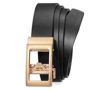 LEACOOLKEY Cintura automatica da donna in pelle con cricchetto regolabile senza fori per jeans e pantaloni con fibbia scorrevole dorata, larghezza 3 cm, Nero , XL Passt Taillengröße 101-117 cm