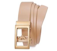 LEACOOLKEY Cintura automatica da donna in pelle con cricchetto, regolabile, senza fori, per jeans, pantaloni con fibbia scorrevole dorata, larghezza 3 cm, cachi, XL Passt Taillengröße 101-117 cm