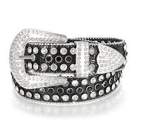 LEACOOLKEY - Cintura con strass per uomini e donne, cintura in pelle western con borchie da cowgirl e cowboy, cintura lucida in vita per jeans, pantaloni, abiti, S