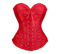 LEACOOLKEY Corpetto Corsetto per Donna con Lacci e Stecche Bustier Floreale Overbust per Costume Halloween,Rosso,XL