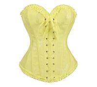 LEACOOLKEY Corpetto Corsetto per Donna con Lacci e Stecche Bustier Floreale Overbust per Costume Halloween,Giallo,XL