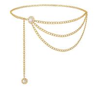 LEACOOLKEY Donna Catena Multistrato Oro Argento Cintura a Maglie Metalliche per Jeans Abito