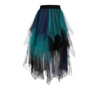 LEACOOLKEY Gonna in Tulle per Donna Stratificata A-Line Midi Lunga Irregolare per Carnevale Natale Feste Ballo,C-Nero（Verde Blu）,M