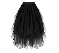LEACOOLKEY Gonna in Tulle per Donna Stratificata A-Line Midi Lunga Irregolare per Carnevale Natale Feste Ballo,A-Nero,XL