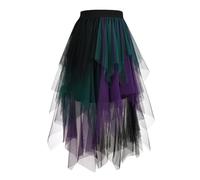LEACOOLKEY Gonna in Tulle per Donna Stratificata A-Line Midi Lunga Irregolare per Carnevale Natale Feste Ballo,B-Nero（Verde Viola）,S