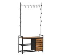 Leader Accessories Appendiabiti da Ingresso con Scarpiera e Panca | Appendiabiti 3 in 1 con 2 ripiani portascarpe, 3 cassetti, panca, ganci mobili e 4 piedi regolabili