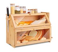 Leader Accessories Cestino per Pane a 2 Strati, Contenitore per Pane e Dolci in Bambù Naturale, Portapane con Coperchio Frontale a Ribalta, 2 strati, 50 * 37 * 25 cm