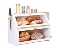 Leader Accessories Cestino per Pane a 2 Strati, Contenitore per Pane e Dolci in Bambù Naturale, Portapane con Coperchio Frontale a Ribalta, 2 strati, 50 * 37 * 25 cm,Bianco