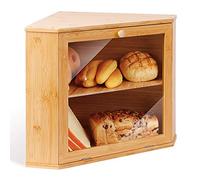 Leader Accessories Portapane Angolare Bambù 2 Livelli Coperchio Trasparente | Portapane angolare in bambù a 2 livelli con coperchio trasparente, salvaspazio, grande capacità per pane, brioche e dolci