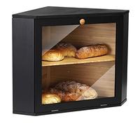 Leader Accessories Scatola Portapane ad Angolo in Bambù a 2 Piani, Contenitore per Pane con Coperchio Frontale a Ribalta, Mobilietto per Pane Verdure e Bottiglie di spezie ecc,32 x 32 x 34 cm, nero