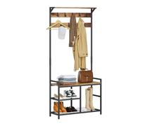 Leader Accessories Stand Appendiabiti in Legno Attaccapanni con Scarpiera a 3 Ripiani e 9 Ganci Rimovibili, Mobile Ingresso Corridoio, Struttura in Ferro, Porta Abiti per Ingresso,Marrone Rustico