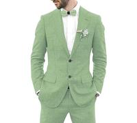 Leader of the Beauty 2 pezzi abiti da uomo in lino abito a due bottoni smoking a punta risvolto slim fit abito testimoni dello sposo abbigliamento casual, Verde salvia, 48