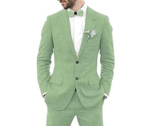 Leader of the Beauty 2 pezzi abiti da uomo in lino abito a due bottoni smoking a punta risvolto slim fit abito testimoni dello sposo abbigliamento casual, Verde salvia, 48