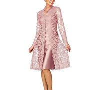 Leader of the Beauty 2 pezzi Madre della Sposa abiti da donna lunghezza tè abiti formali da donna con giacca in pizzo, Oro rosa, 52