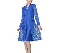 Leader of the Beauty 2 pezzi Madre della Sposa abiti da donna lunghezza tè abiti formali da donna con giacca in pizzo, Blu, 52