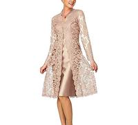 Leader of the Beauty 2 pezzi Madre della Sposa abiti da donna lunghezza tè abiti formali da donna con giacca in pizzo, Champagne, 50