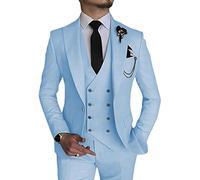Leader of the Beauty 3 pezzi abiti da uomo slim fit abito un bottone smoking doppio petto abito da sposa abbigliamento casual, blu cielo, 52