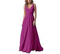 Leader of the Beauty Abito da damigella d'onore lungo in chiffon con scollo a V a doppia linea, Fucsia, 46