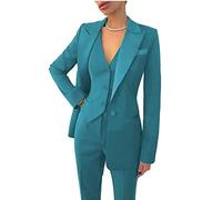 Leader of the Beauty, Abito elegante da donna, composto da 3 pezzi (giacca, gilet, pantaloni), adatto per ufficio, lavoro, affari, ballo della scuola, feste, Turchese, XXL