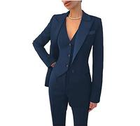 Leader of the Beauty, Abito elegante da donna, composto da 3 pezzi (giacca, gilet, pantaloni), adatto per ufficio, lavoro, affari, ballo della scuola, feste, blu navy, L