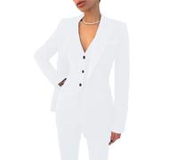 Leader of the Beauty, Abito elegante da donna, composto da 3 pezzi (giacca, gilet, pantaloni), adatto per ufficio, lavoro, affari, ballo della scuola, feste, bianco, S