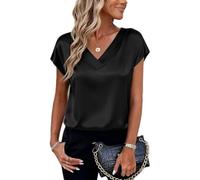 Leader of the Beauty Camicetta da donna in raso di seta a maniche corte con scollo a V, abbigliamento casual da lavoro XS-2XL, Nero , XL