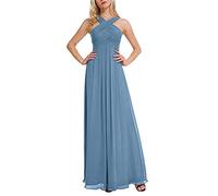 Leader of the Beauty Chiffon Corallo Una Linea Prom Abiti da Damigella D'Onore Increspato Abiti Da Sera Formale, Blu polvere., 44