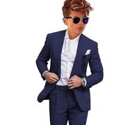 Leader of the Beauty - Completo da cerimonia in 2 pezzi per ragazzi, in lino, aderente, formale per matrimoni, blu navy, 14 anni