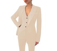 Leader of the Beauty - Completo da donna con rever a punta, 3 pezzi, abito da ufficio per signora, abito da lavoro, completo con pantaloni, abito da cerimonia, Beige, XS