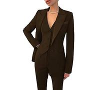 Leader of the Beauty - Completo da donna con rever a punta, 3 pezzi, abito da ufficio per signora, abito da lavoro, completo con pantaloni, abito da cerimonia, Caff, M