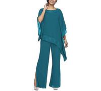 Leader of the Beauty - Completo da Donna in Chiffon, 3 Pezzi, con Pantaloni, Elegante Vestito per Madre della Sposa, per Festa di Nozze Teal Taglia 46