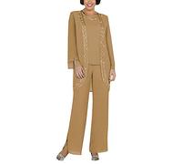 Leader of the Beauty - Completo da Donna in Chiffon, 3 Pezzi, con Pantaloni, Taglie Forti, per Madre della Sposa, Vestito Formale con Giacca a Maniche Lunghe Marrone Taglia 52