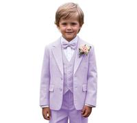 Leader of the Beauty Completo in lino per bambini, abbigliamento formale, 3 pezzi, gilet, giacca, pantaloni, set, Lavanda, 4 anni