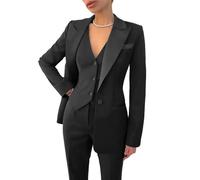 Leader of the Beauty Picco Risvolto 3 PC Ufficio Signora Vestito Business Suit Pantaloni Tuta Prom Party Suit, Nero , XXL